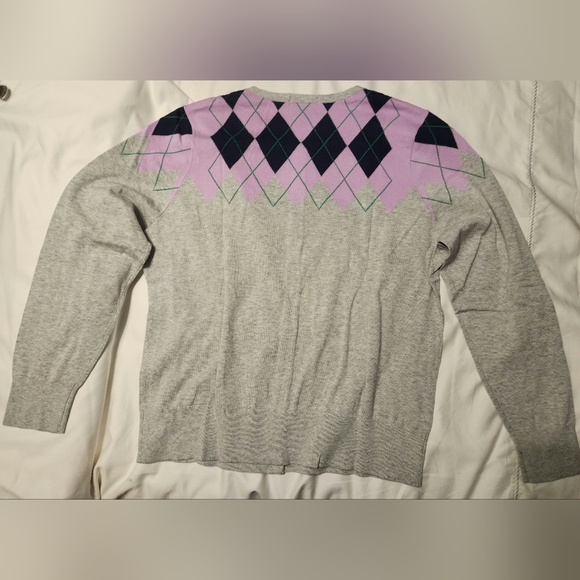 Lands' End Women's Supima Cotton Long Sleeve Cardigan Gray Heather Argyle XL NIP - Picture 3 of 5